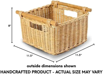 Natural Handwoven Rattan Wicker Deep Pole Handle Storage Basket, Sandstone....