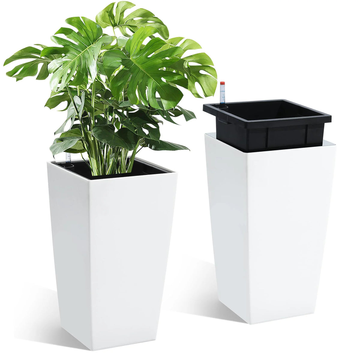 Set of 2 Modern Planters – Large Outdoor & Indoor Plant Pots with Self Watering System