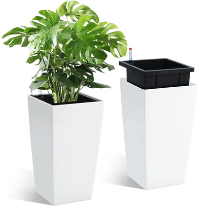 Set of 2 Modern Planters – Large Outdoor & Indoor Plant Pots with Self Watering System