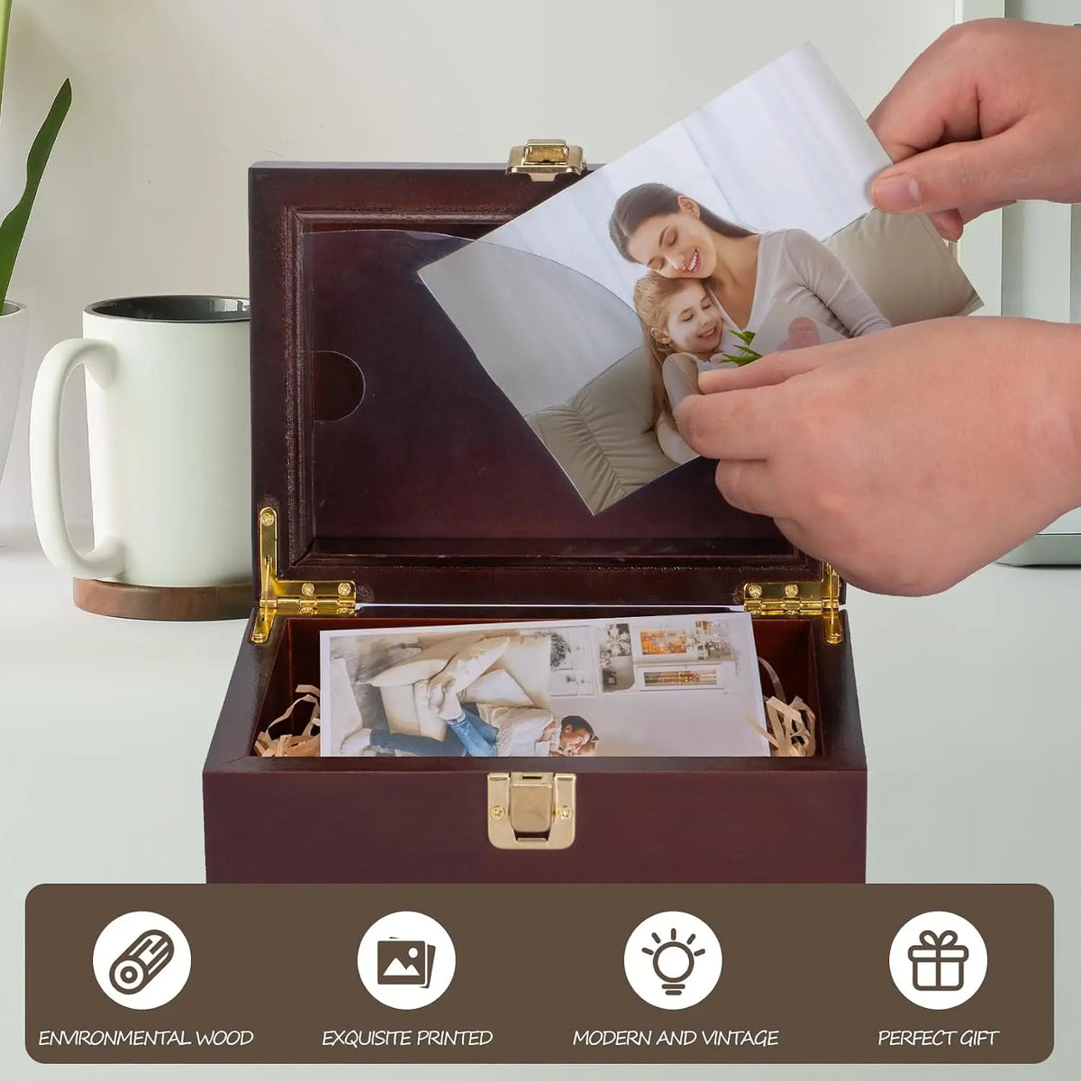 Small Wooden Keepsake Boxes With Hinged Lids and a photo frame inside....