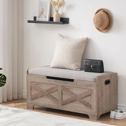 Storage Bench Storage Chest with 2 Safety Hinges Wooden