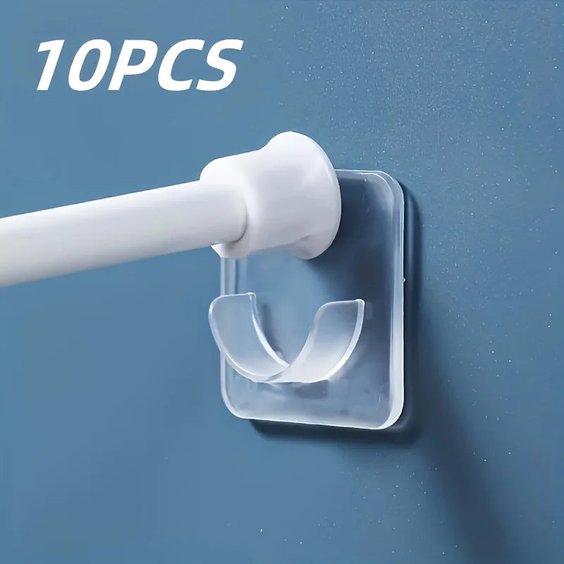 10pcs Telescopic Rod Fixing Holder, Stick-on Bracket Clothes Or Curtain Rod Holder......