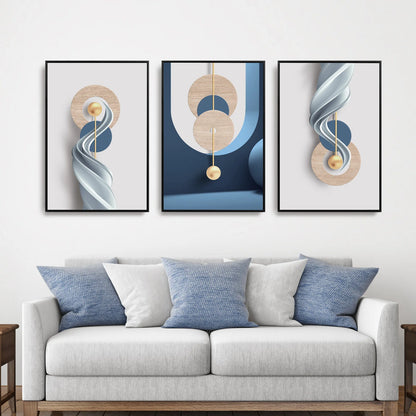 3 Panel Wall Art, Geometric Abstract 16x24 Inch Stereo Shape Stone Framed Wall Prints