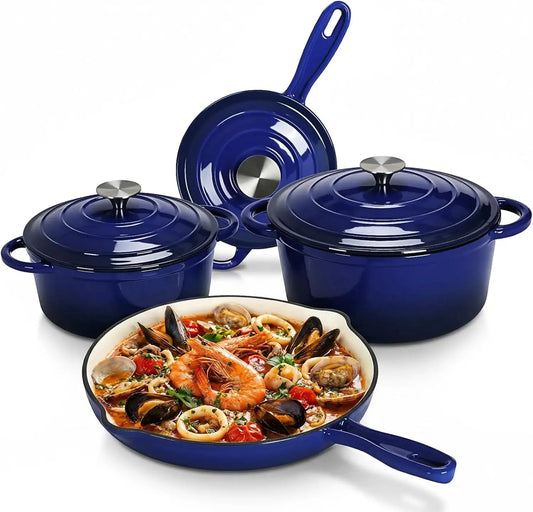 Nonstick Enameled Cast Iron Cookware Set, 7Pcs Pots and Pans Set.....