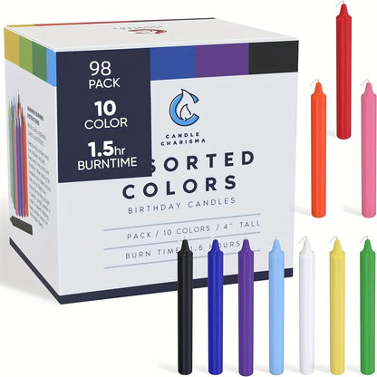 98 pieces of colorful 4-inch wax sticks, smokeless, odorless, drip-free, suitable for family dinners, birthday candles