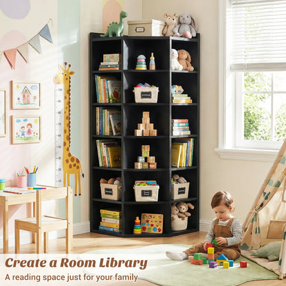 7‑Tier Corner Cube Bookshelf, Black 20"D x 28.1"W x 64.5"H