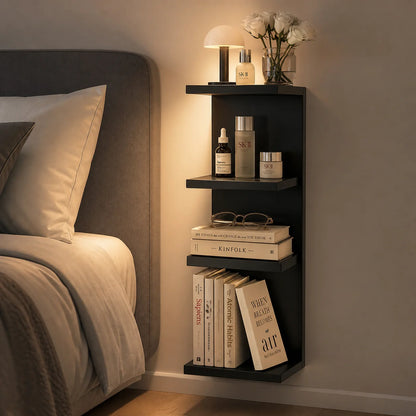 Floating Shelf Group - 4-layer wall-mounted, invisible hardware, reinforced brackets, natural wood grain, easy to install