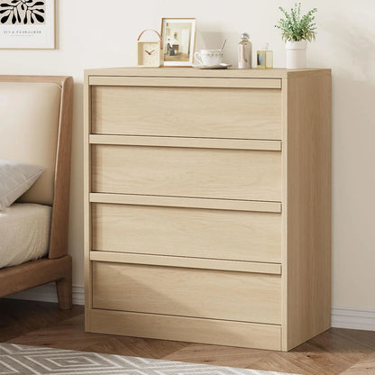 4 Drawer Nightstand Wooden Bedside Table With Large Storage