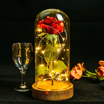 Eternal Rose In Glass Dome Artificial Forever Flower LED Light