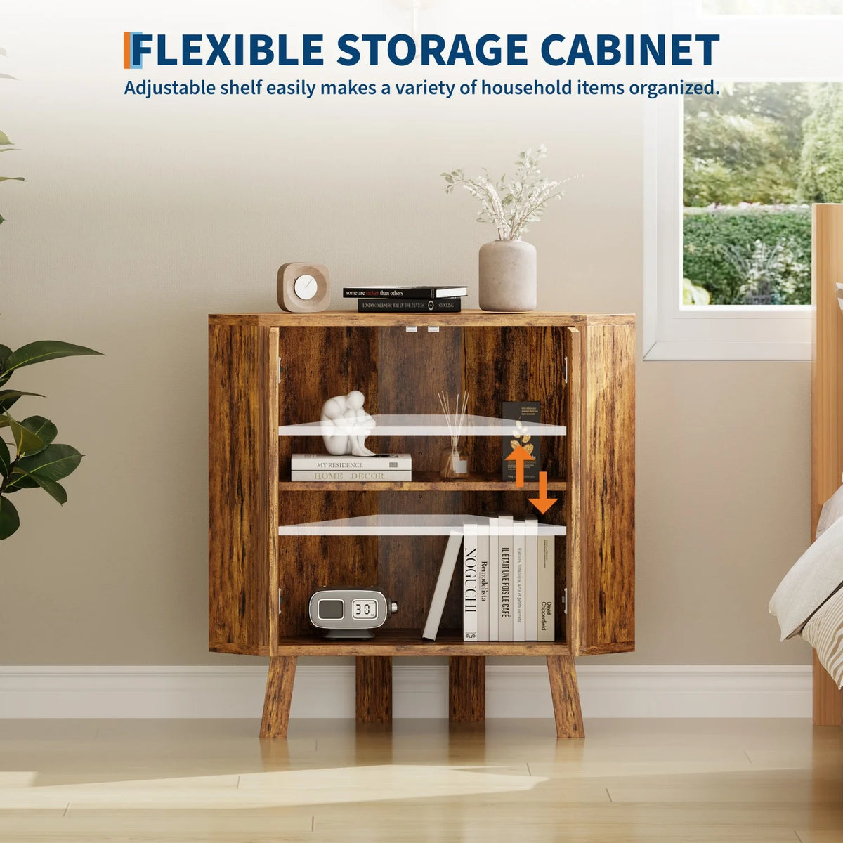 Rustic Wooden Corner Storage Cabinet with Adjustable Shelf....