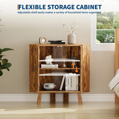 Rustic Wooden Corner Storage Cabinet with Adjustable Shelf....
