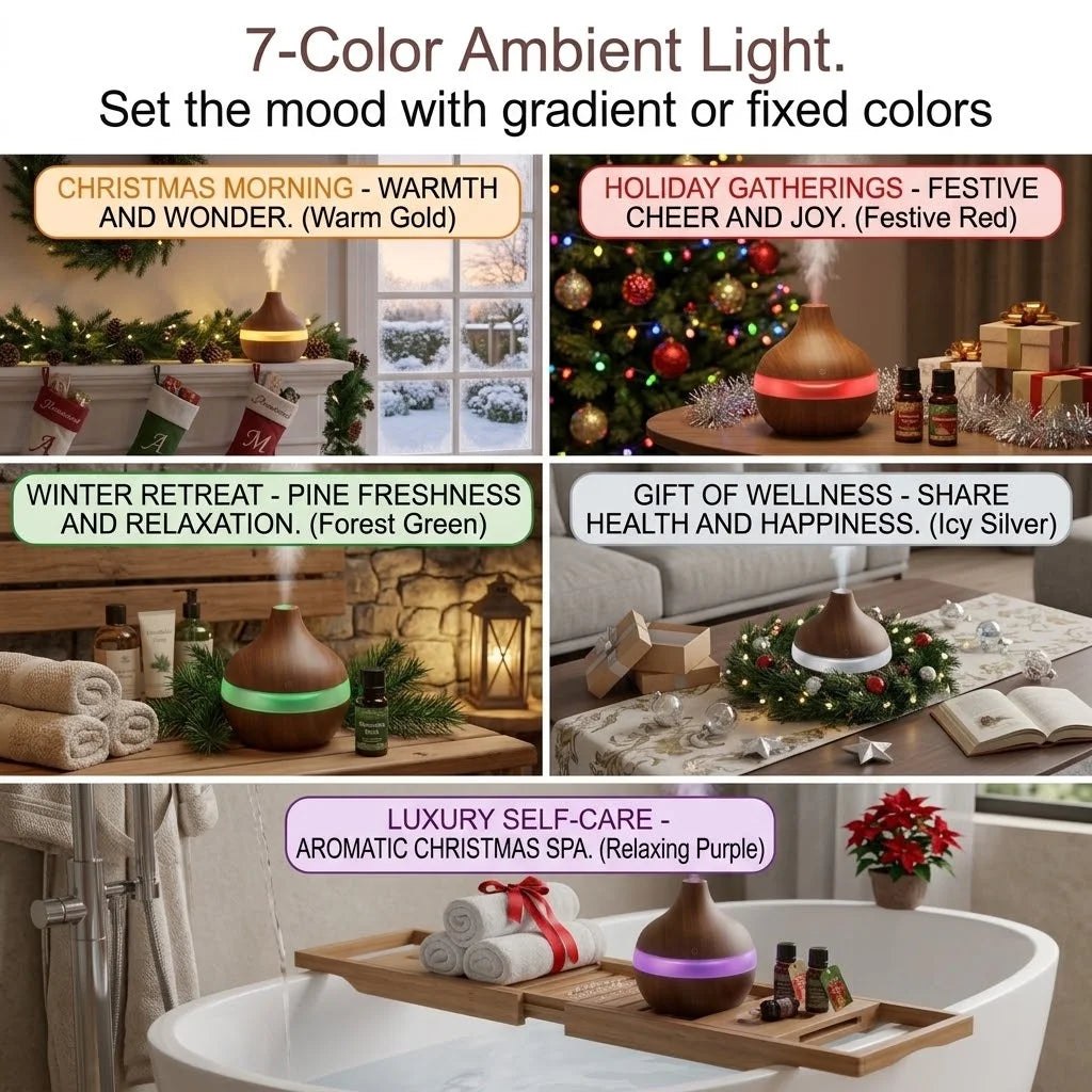 10 Oz, Essential Oil Diffuser with 7-Color LED Night Light, Dark Wood Grain Humidifier, Portable USB Rechargeable Aroma Humidifier with 4-Hour Auto Shut-Off.....