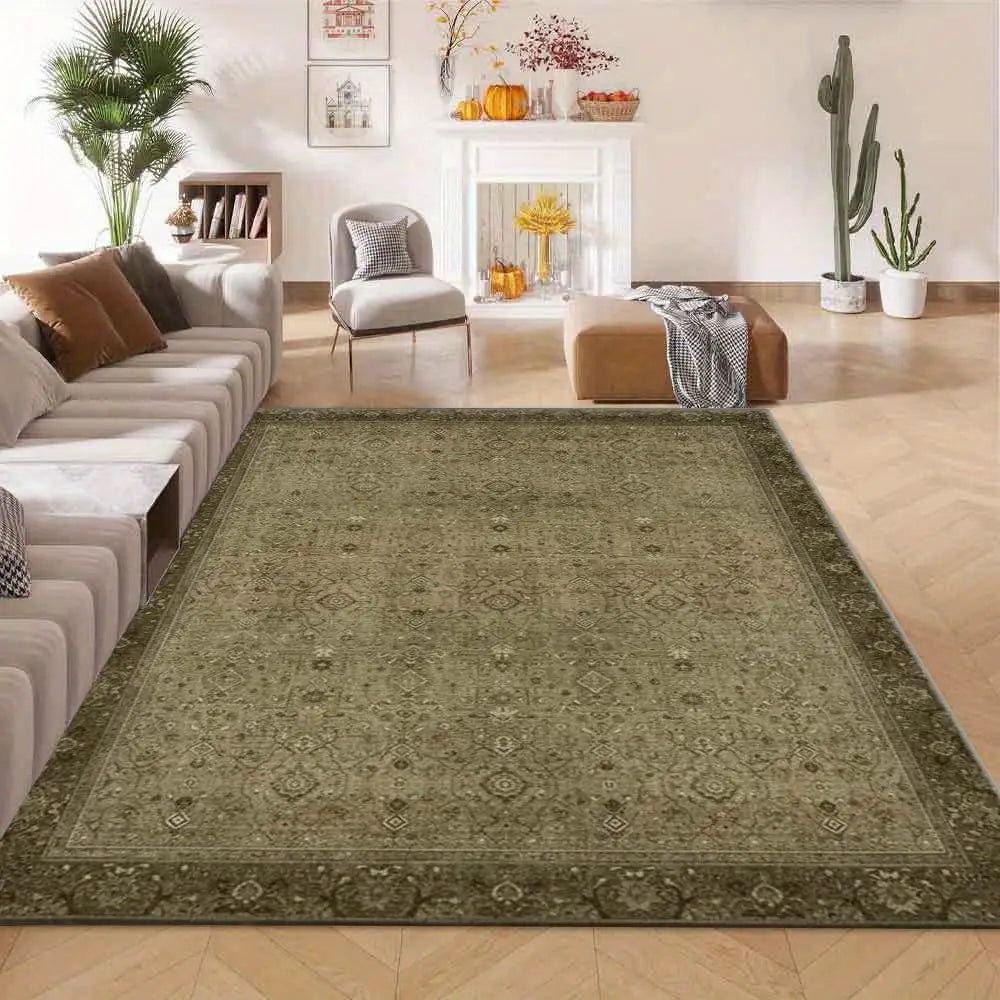 Olive Antique Rug, Soft & Comfortable, Machine Washable, Indoor, Outdoor  Mat