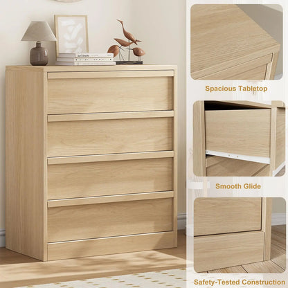 4 Drawer Nightstand Wooden Bedside Table With Large Storage
