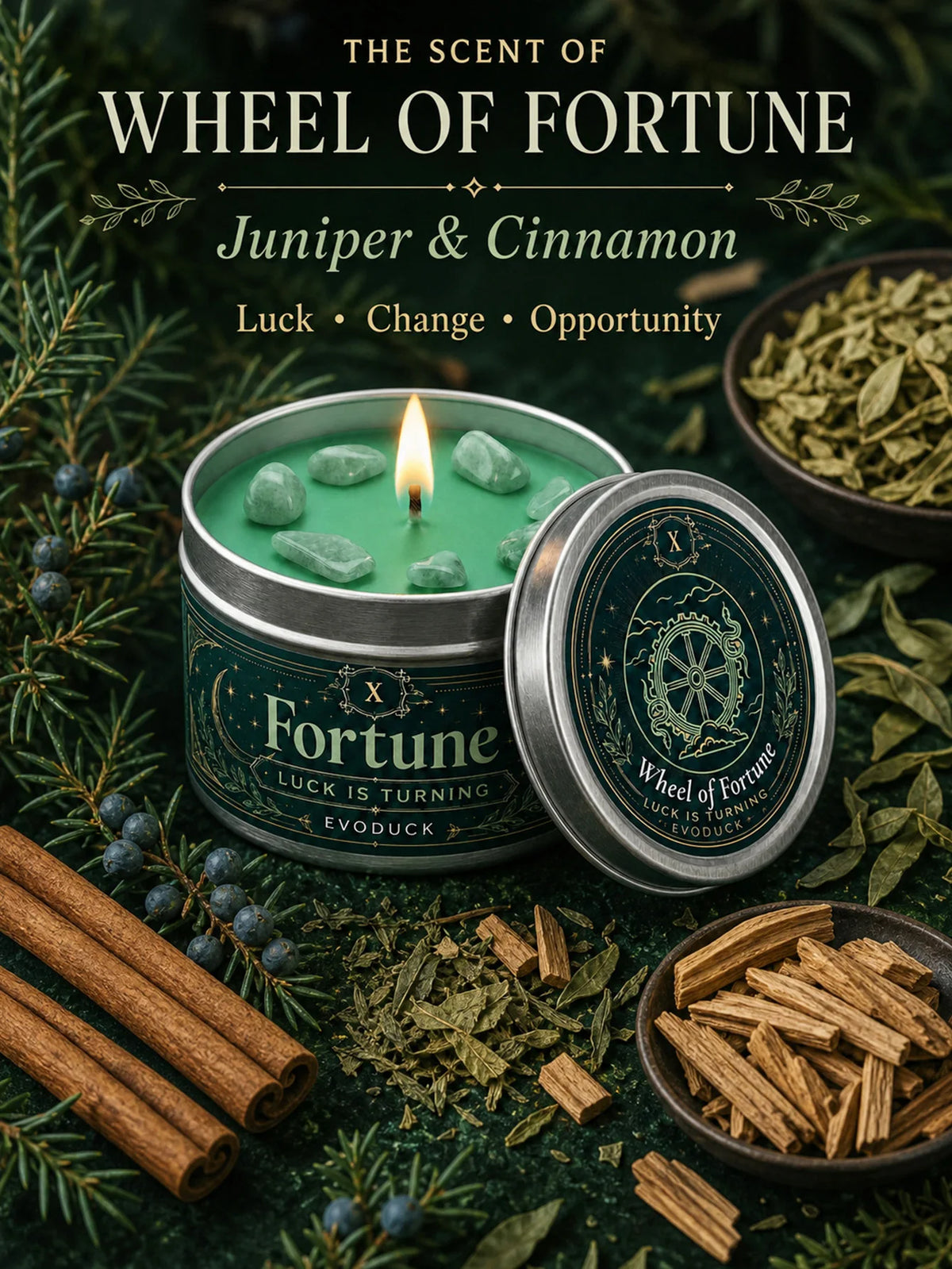 3/2/1 Sets Fortune Tarot Candle with Green Crystal Stones, Green Wax Scented, for Meditation, 3 Oz.