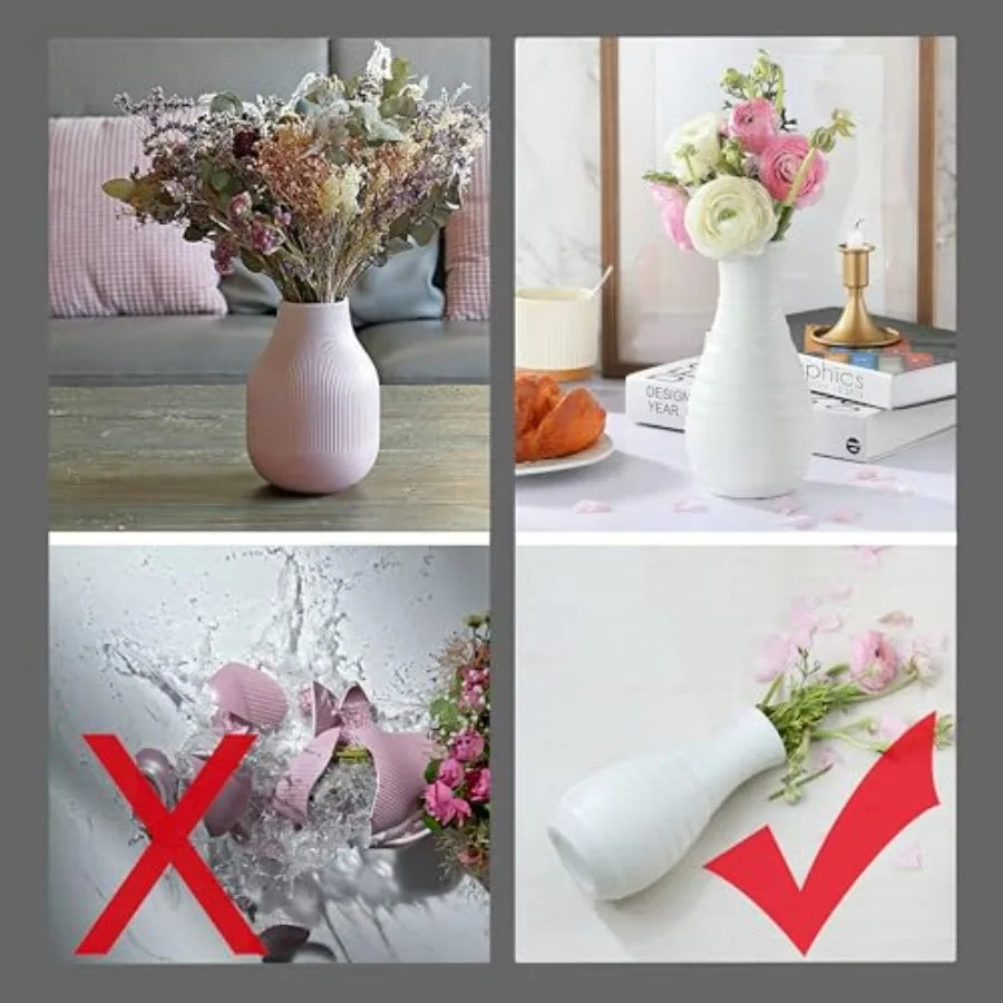 White Plastic Flower Vase, Ceramic-Look