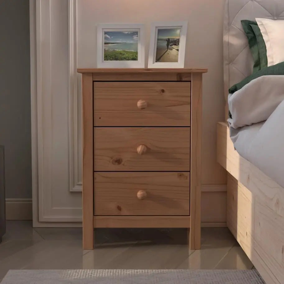 Tall Nightstand with 3 Drawers - Solid Pine Wood Table  Gray...