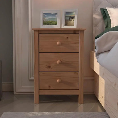 Tall Nightstand with 3 Drawers - Solid Pine Wood Table  Gray...