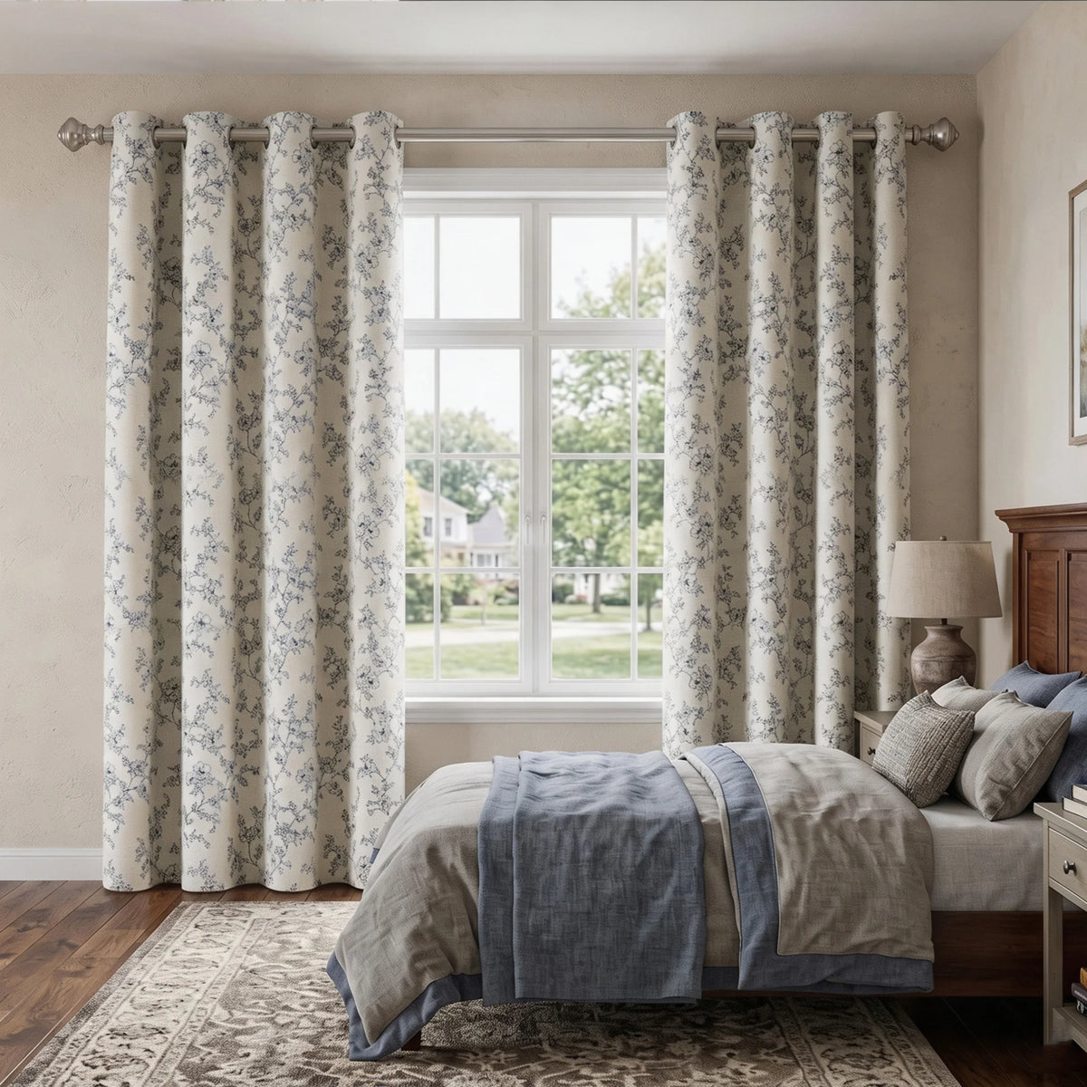 4 Sizes 2 Panels Floral Print Blackout Curtains, Grommet Top, 4 Colors.....