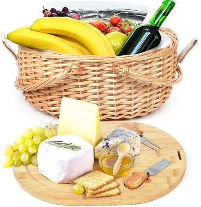 Handwoven Wicker Basket Set with Charcuterie Boards for  2