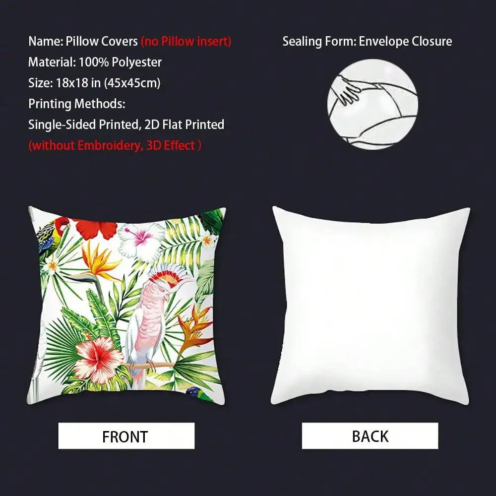 Throw Pillow Covers, Single-Sided Printed, Envelope Closure, 18x18 Inch Decorative Pillowcase