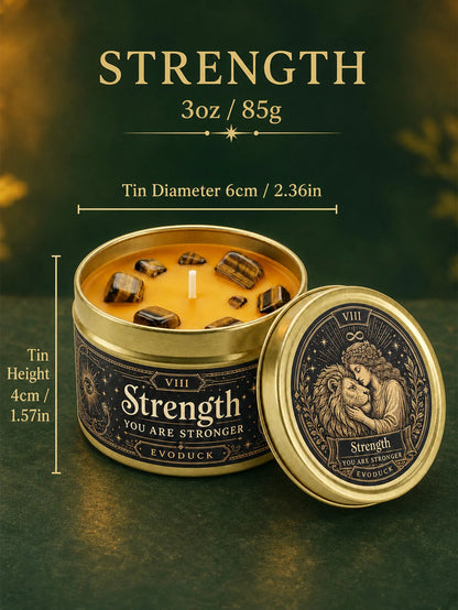 Strength Tarot Candle, Cedarwood Bergamot Scented .Tiger Eye Cristal. 1/2/3 Sets, for Meditation, Courage Confidence, 3 Oz.....