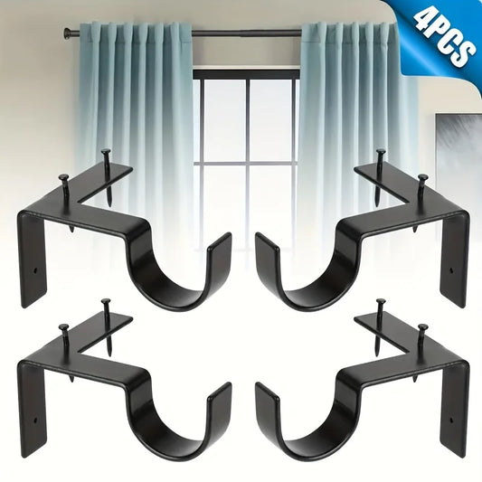 4PCS No-Drill Curtain Rod Bracket, Curtain Rod Holder With Easy Installation, Heavy-Duty Curtain Supports....