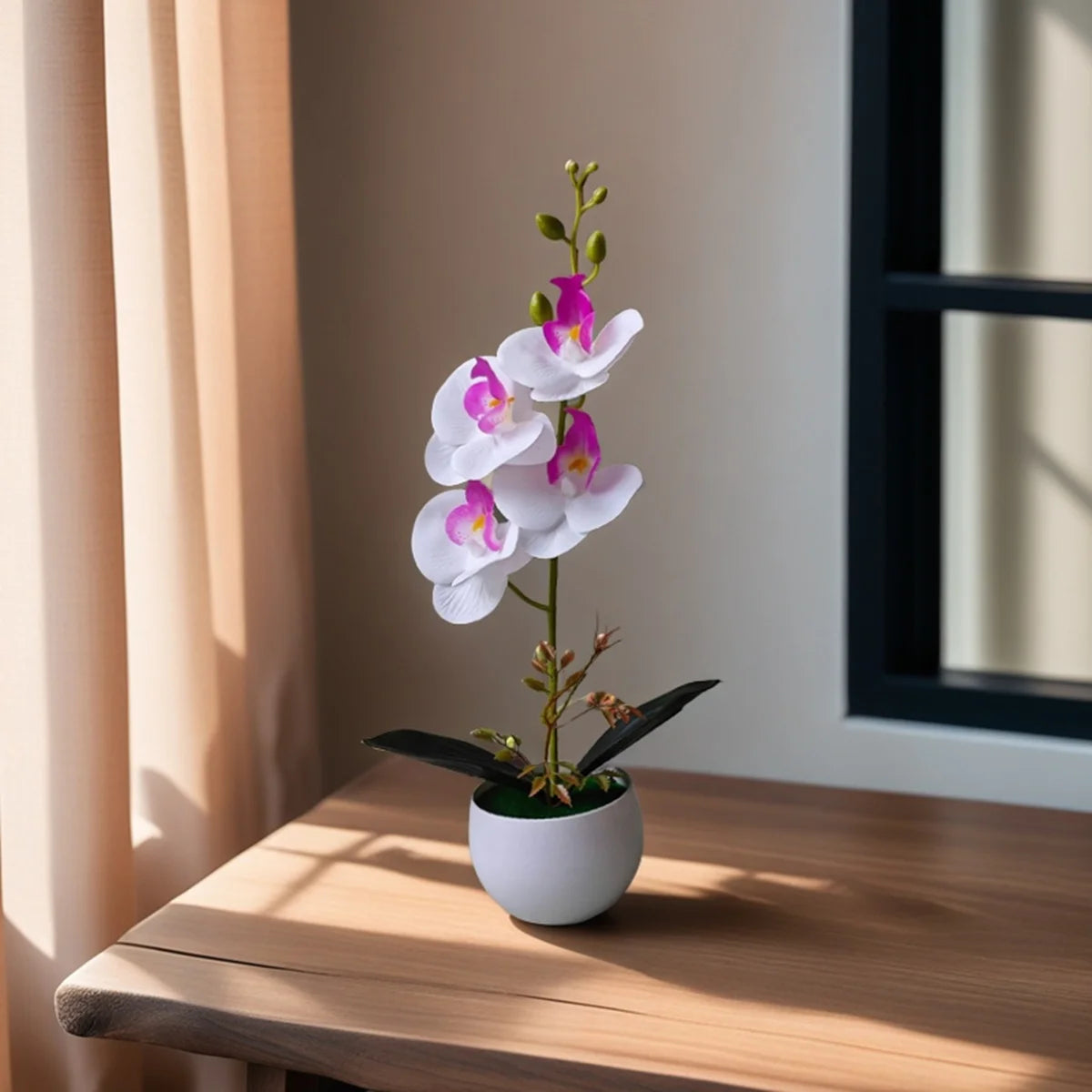 Realistic Artificial Orchid Potted Plant with Plastic Pot