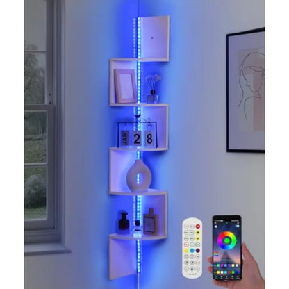 5 Tiers Plastic  Floating Corner Shelf with RGB LED Lights 49.2" Wall Mount