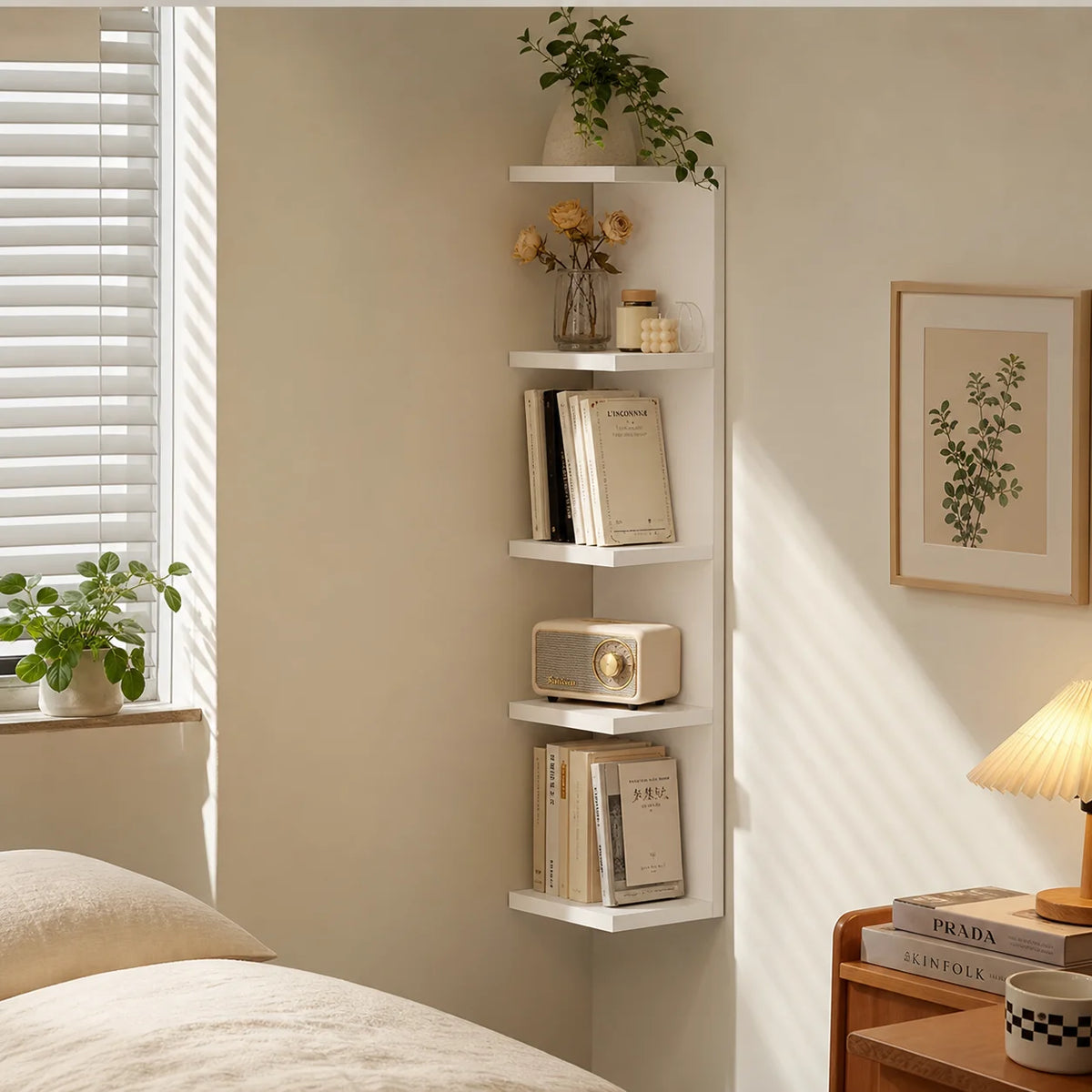 Floating Shelf Group - 4-layer wall-mounted, invisible hardware, reinforced brackets, natural wood grain, easy to install