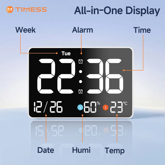 11 Inch LED Digital Alarm Clock with Date, Day, Temperature, Humidity, Dual Alarm, Wall Mount Tabletop, USB Chargeable, 2 Colors......