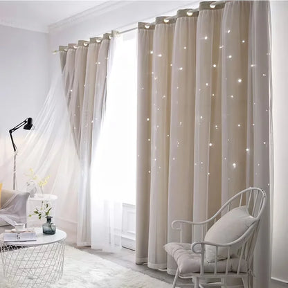 1 Color, Double Layer Curtain, Black Back, Livingroom, Bedroom, 1 or 2 Panels,5 Sizes Hollow Out Curtain, Grommet Top