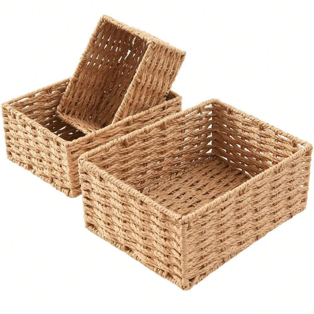 Set Of 3 Handwoven Natural Wicker Basket For Organizing....