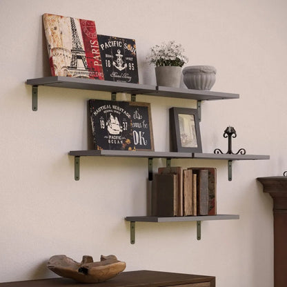 Set of 5 Rustic Floating Wooden Wall Shelves, Anti-Fall Metal Guardrail....