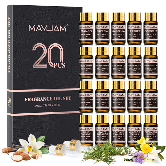 Fragrance Oils Kit 20pc. set Coconut & Vanilla, White Musk, Watermelon, Strawberry, Oil for Humidifier Diffuser...