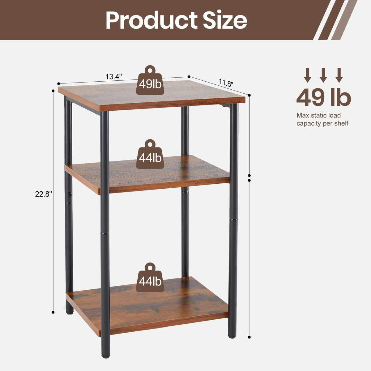 JHK 2/3-Tier End Tables with Adjustable Feet Steel Frame
