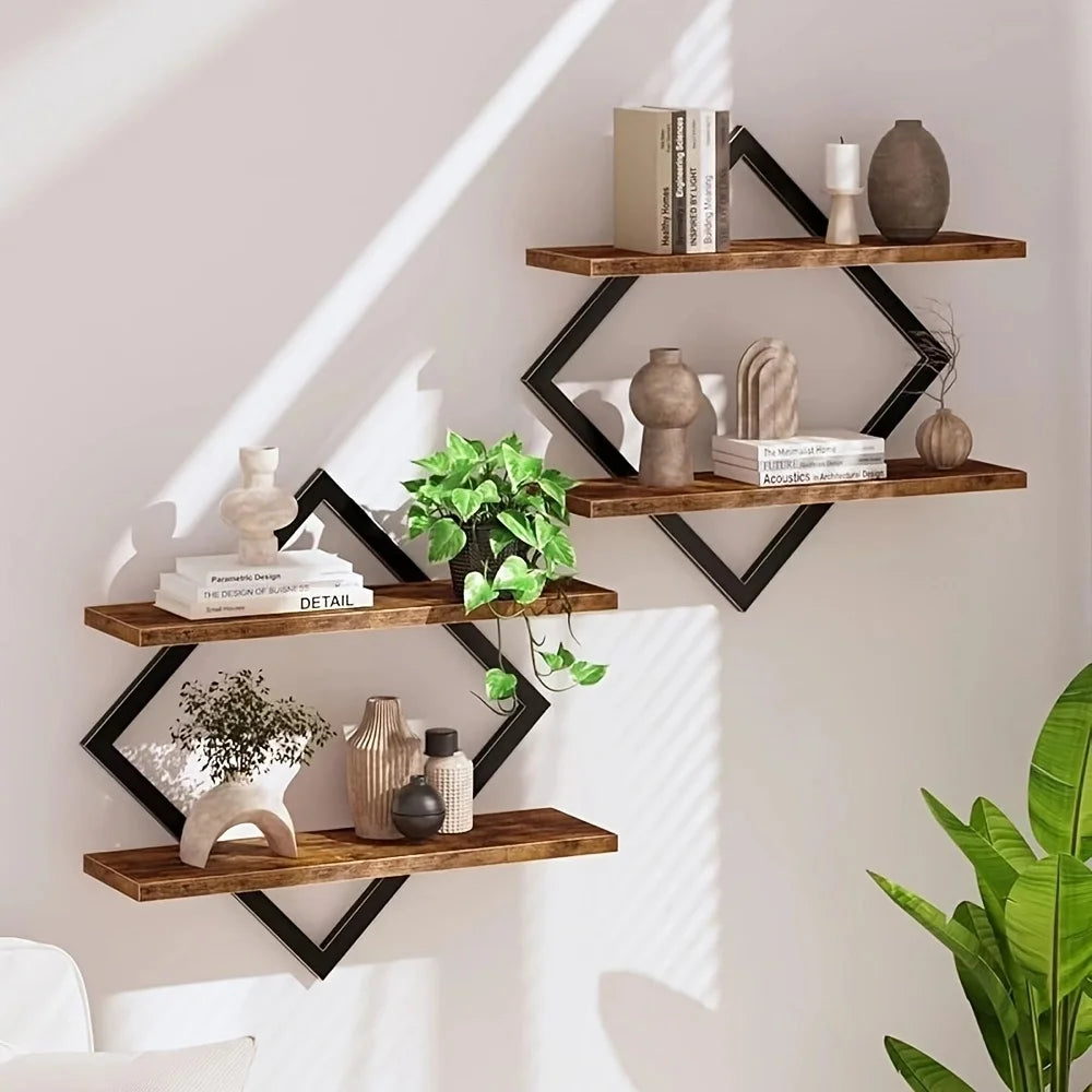 Diamond Iron Art Shelf Solid Wood Partition