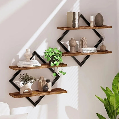 Diamond Iron Art Shelf Solid Wood Partition