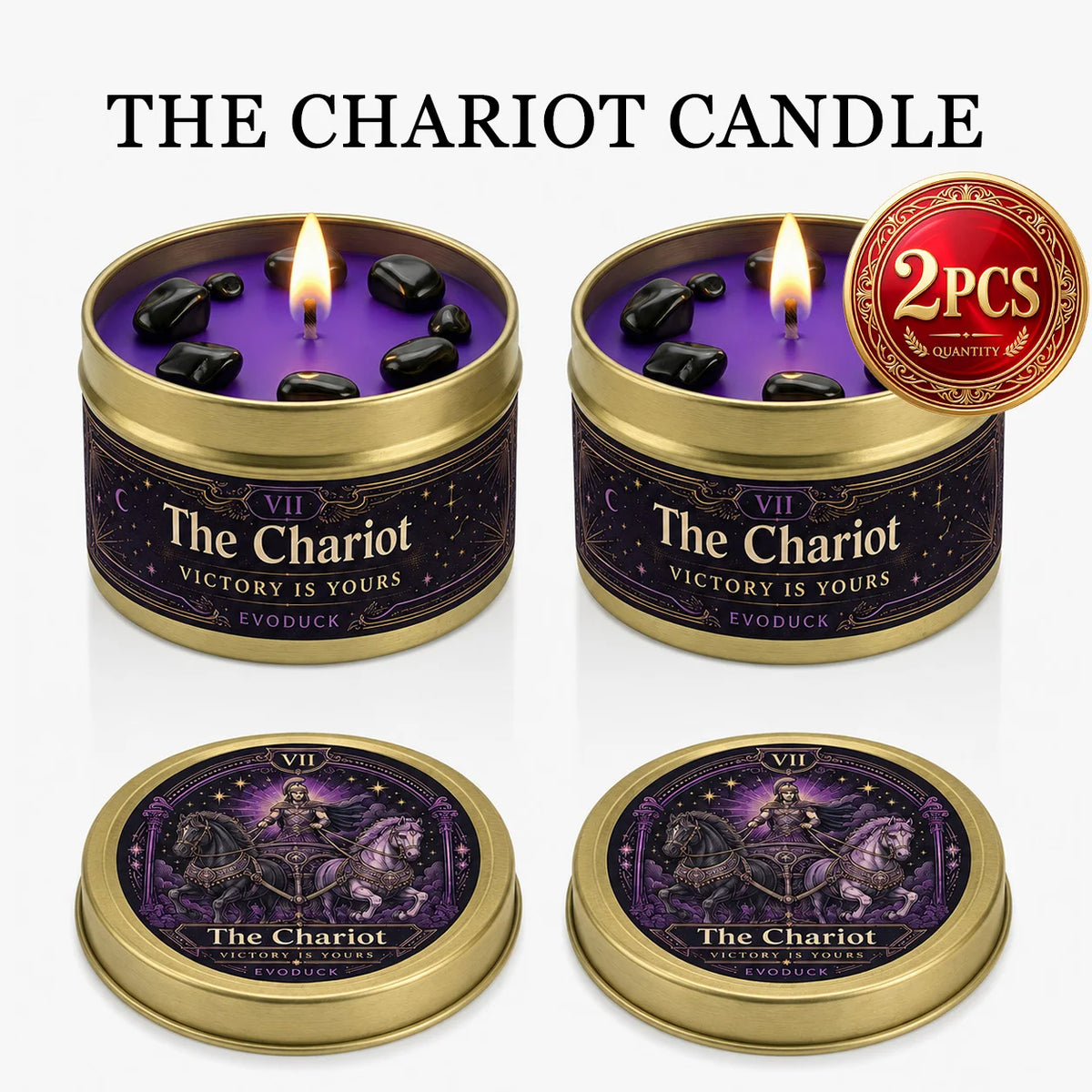 3/2/1 Sets, The Chariot Tarot Candle with Black Crystal Stones, Purple Wax Scented for Meditation, 3 Oz....