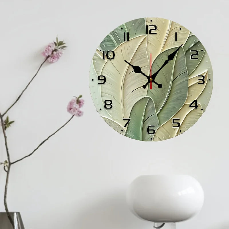 Vintage 10 Inch Abstract Leaves Backdrop Clock Wood Veneer Batteries Not Included