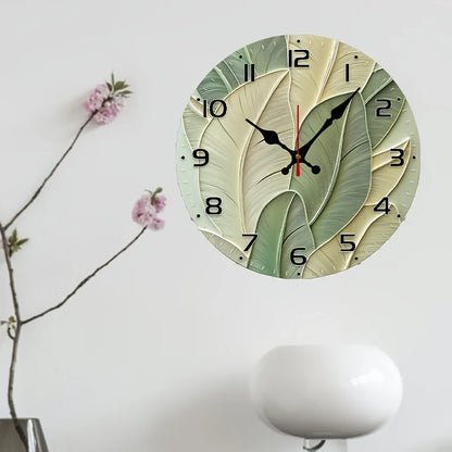 Vintage 10 Inch Abstract Leaves Backdrop Clock Wood Veneer Batteries Not Included
