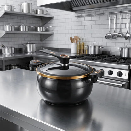 8L Large Black Enamel Micro Pressure Cooker, Non‑Stick, Glass Cover....