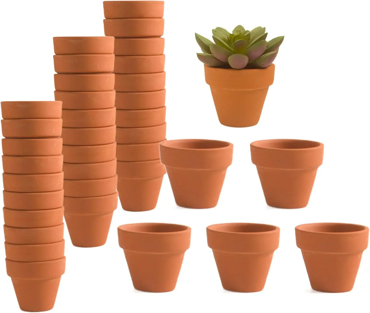 36 Mini 2" Clay Flower Pots with Drainage Holes ....