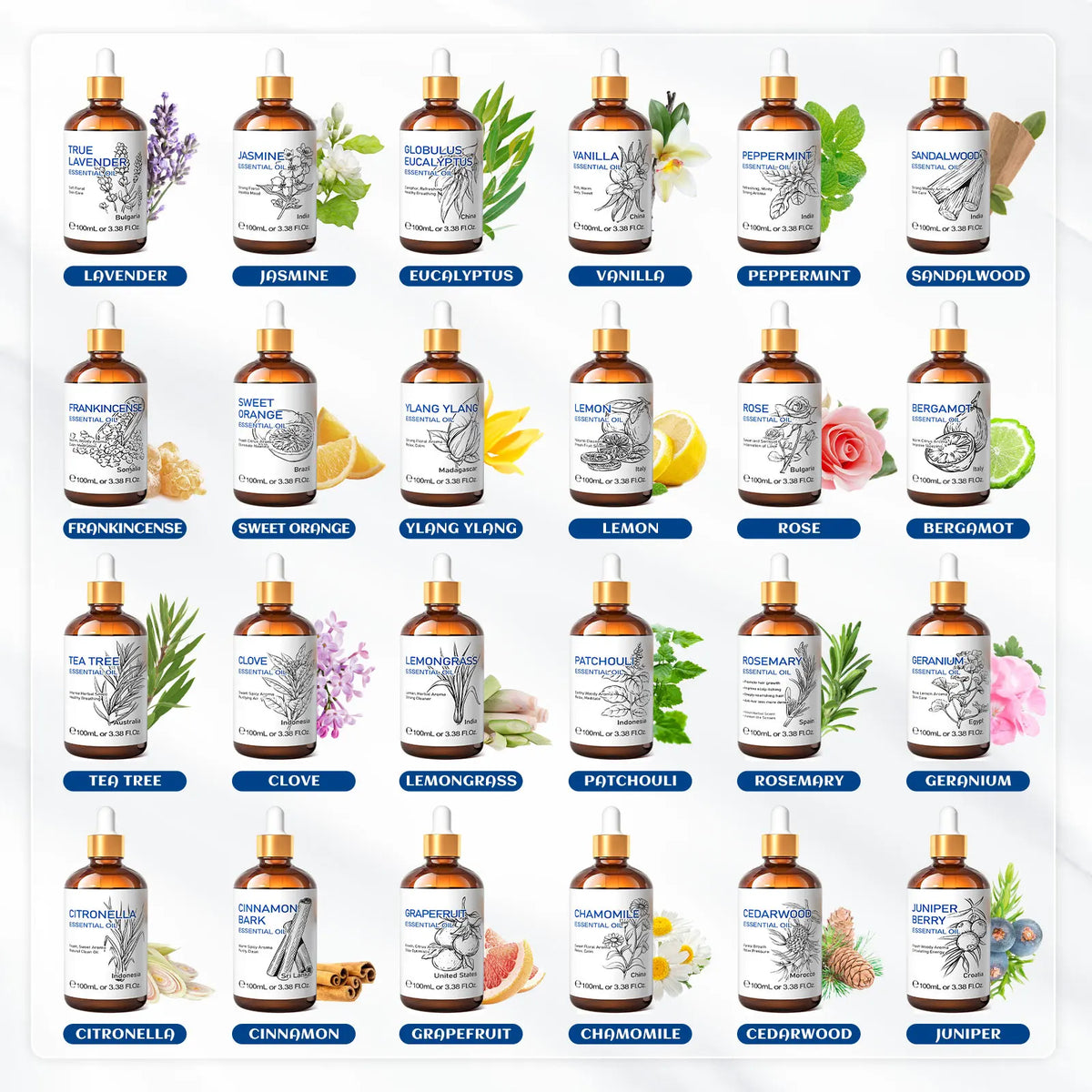 3.3 Oz. Natural Essential Oil, Frankincense/Lemon/Rosemary/Tea Tree/Lavender/Wintergreen/Ylang, Humidifiers, DIY Candles....