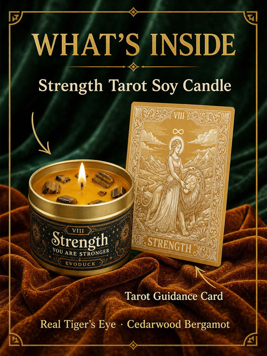 Strength Tarot Candle, Cedarwood Bergamot Scented .Tiger Eye Cristal. 1/2/3 Sets, for Meditation, Courage Confidence, 3 Oz.....