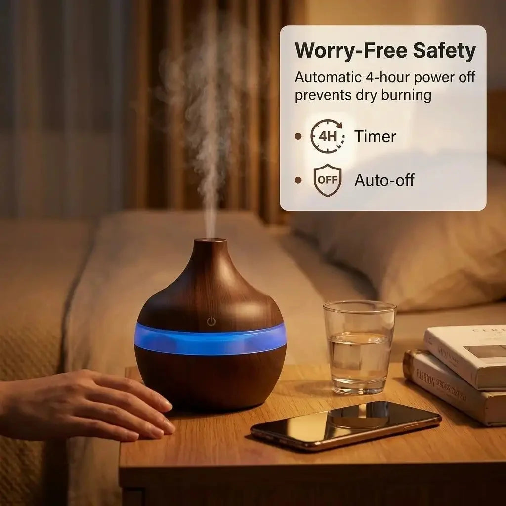 10 Oz, Essential Oil Diffuser with 7-Color LED Night Light, Dark Wood Grain Humidifier, Portable USB Rechargeable Aroma Humidifier with 4-Hour Auto Shut-Off.....