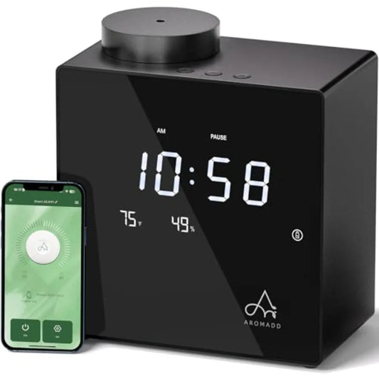 Smart waterless diffuser for large rooms, black ABS plastic, 2000 sq. ft coverage, with clock......