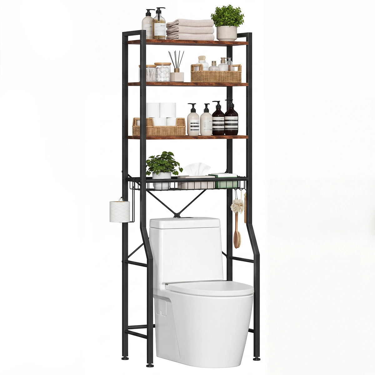 4-Tier Freestanding Organizer Shelf with Adjustable Shelf with 3 Hooks....