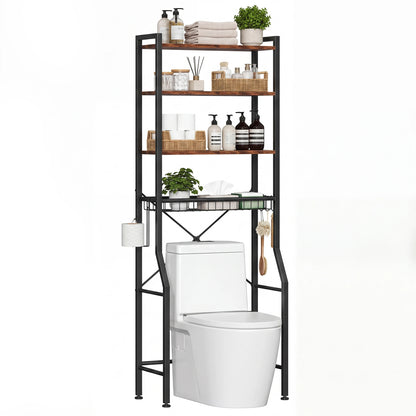 4-Tier Freestanding Organizer Shelf with Adjustable Shelf with 3 Hooks....
