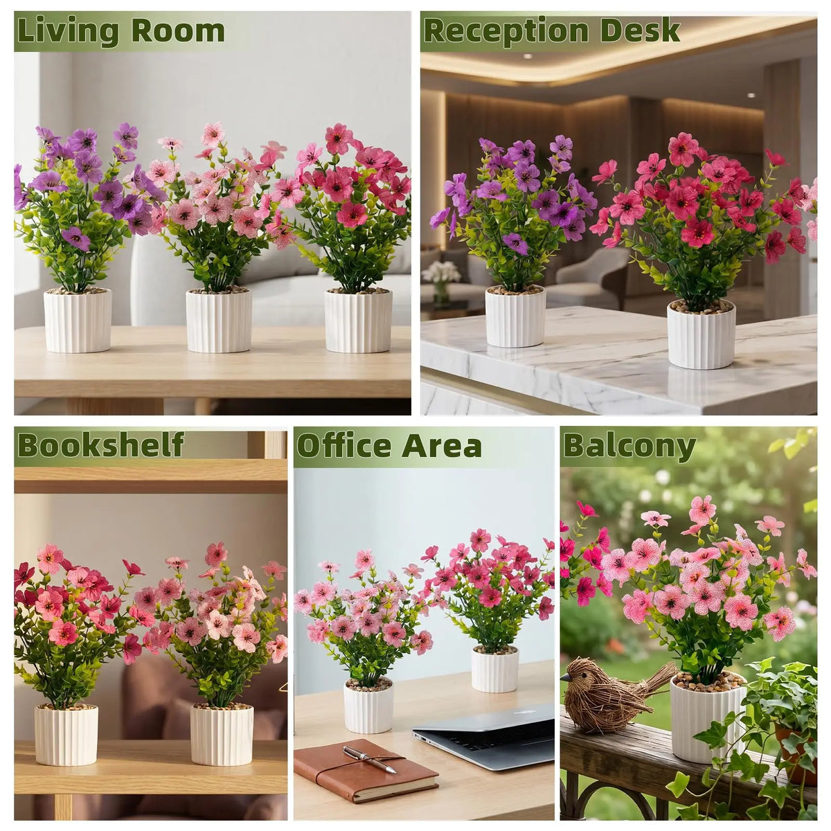 Set of 6 Artificial Potted Flowers Floral Arrangement...